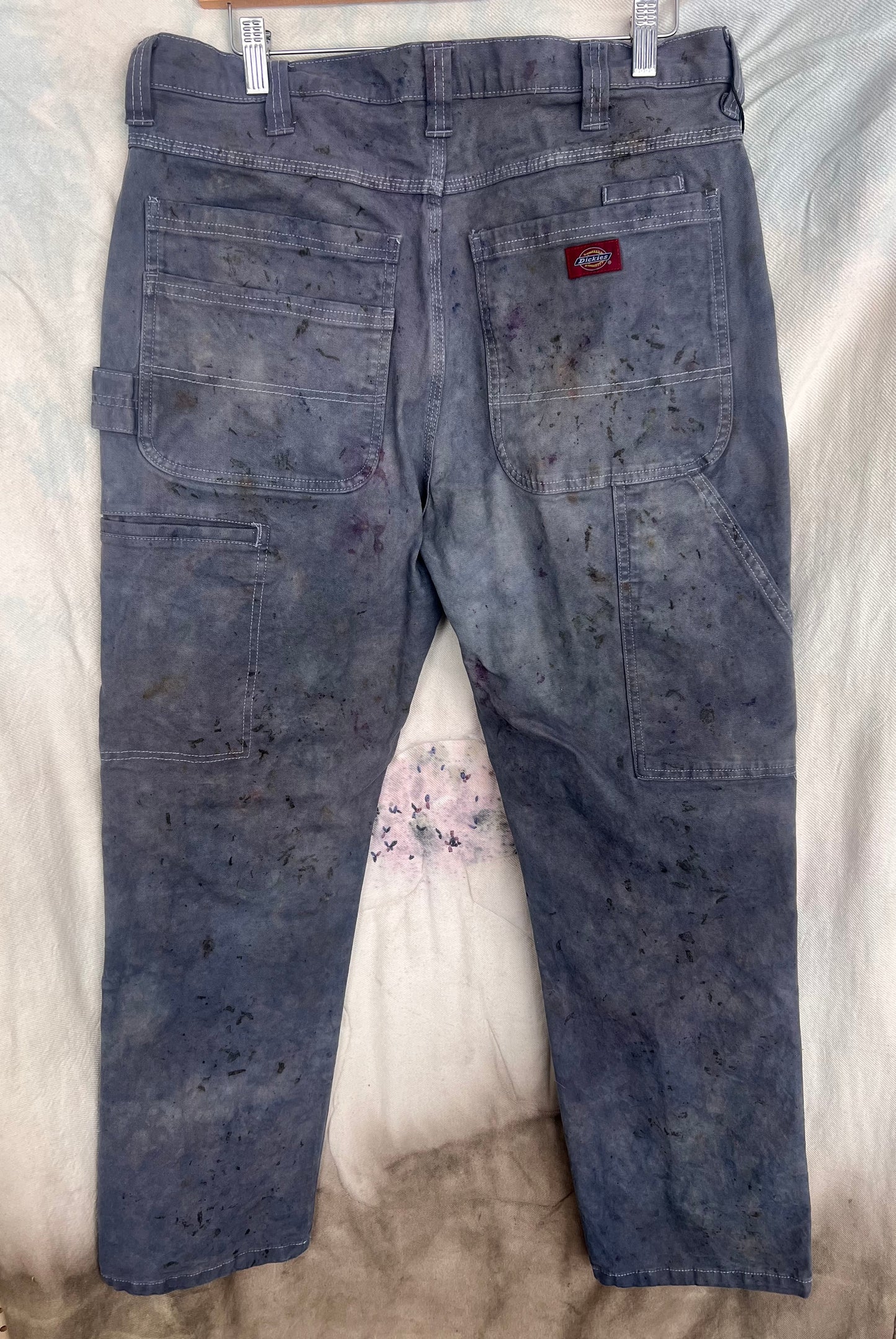 Back view of natural dyed Dickies painters pants