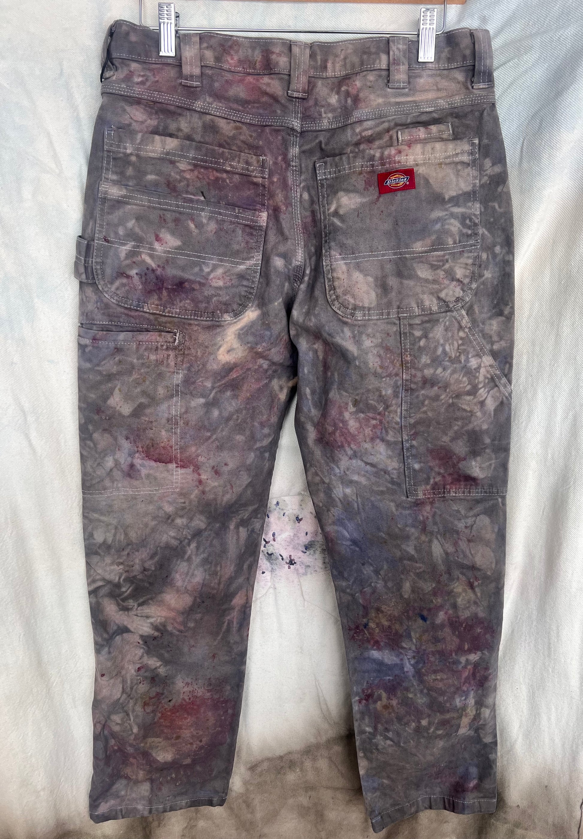 Back vew of naturally dyed Dickies painter pants