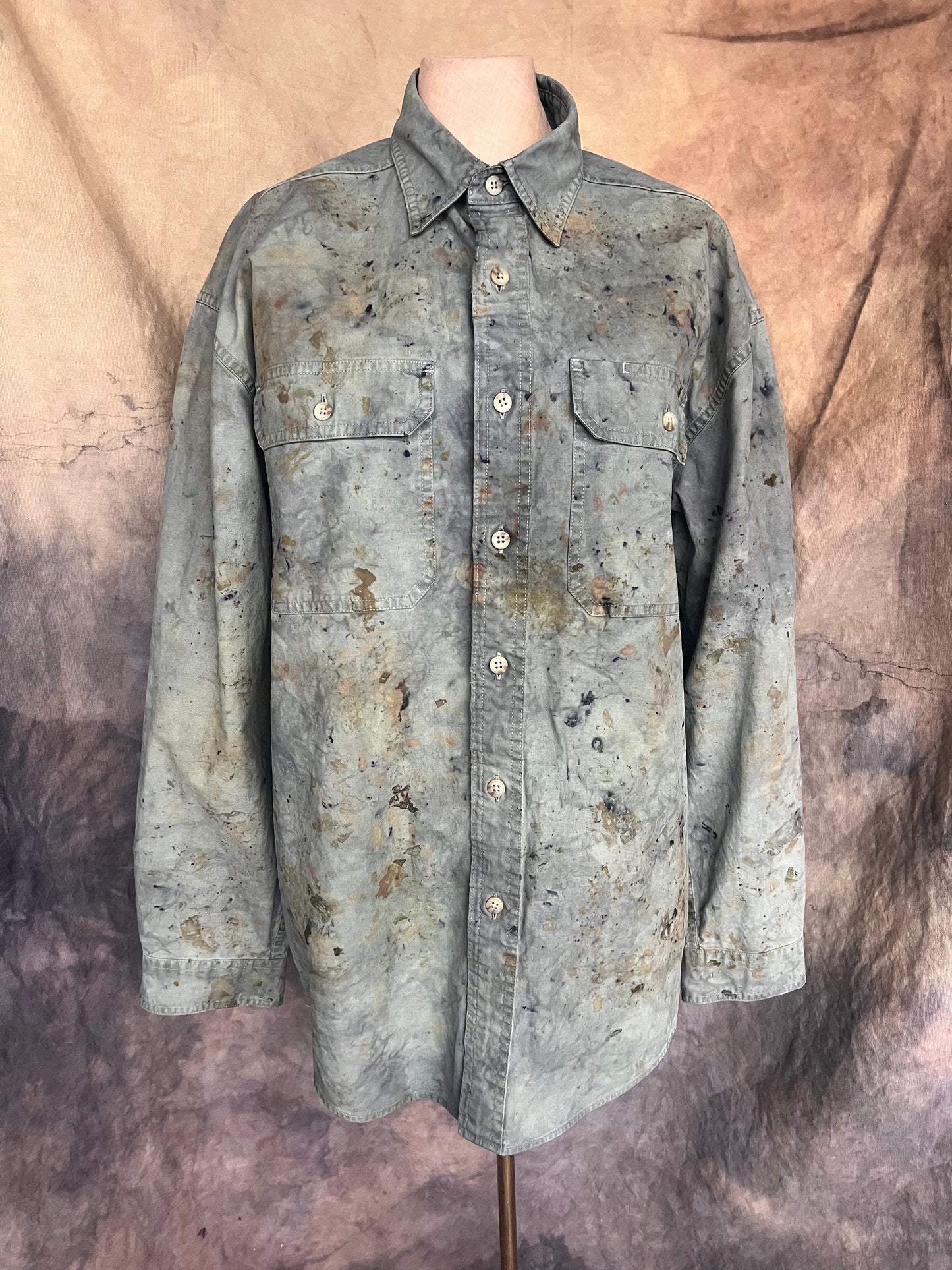 Natural Dye floral pattern on a vintage LL Bean shirt