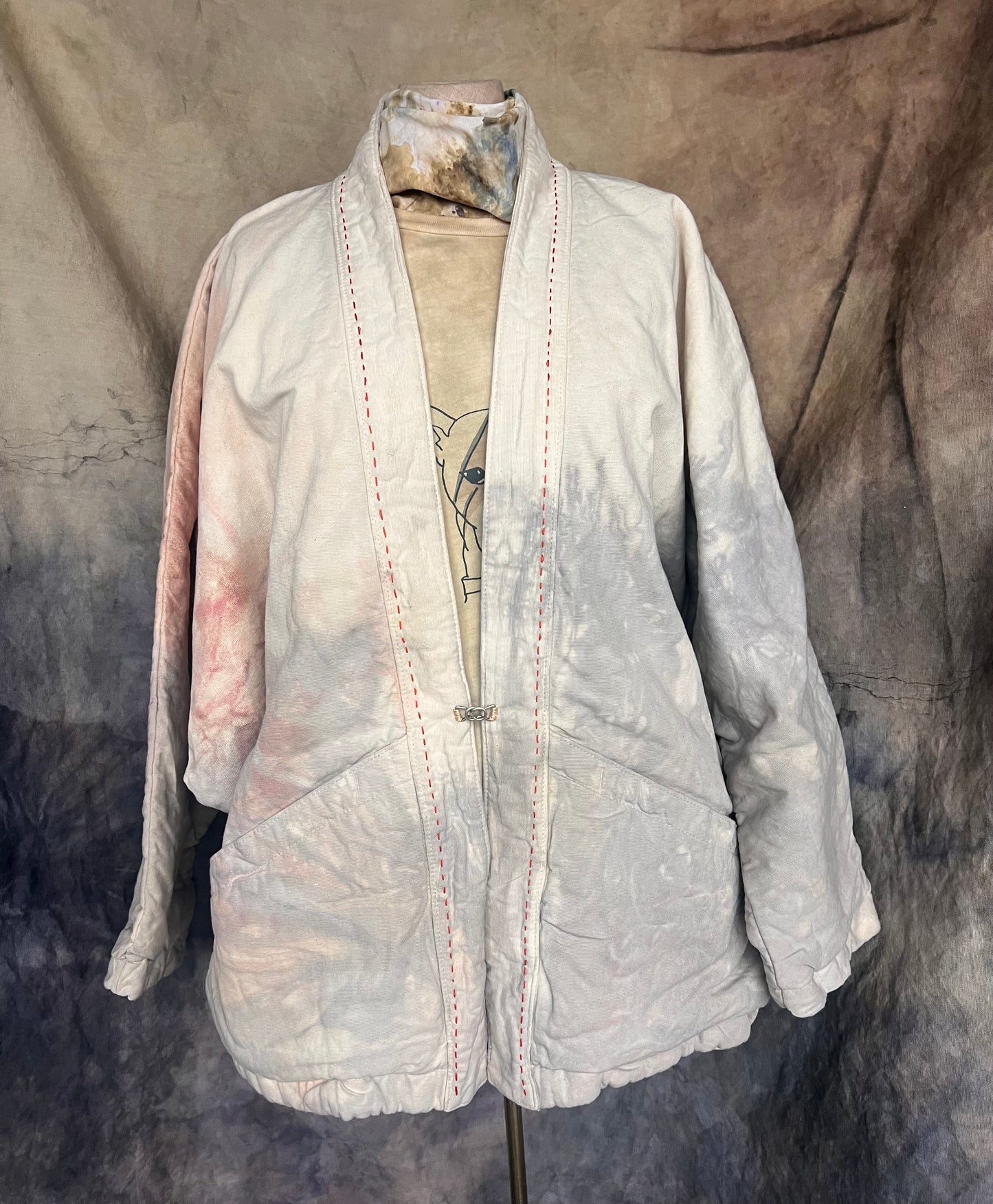 kimono style blanket coat naturally dyed pink and grey