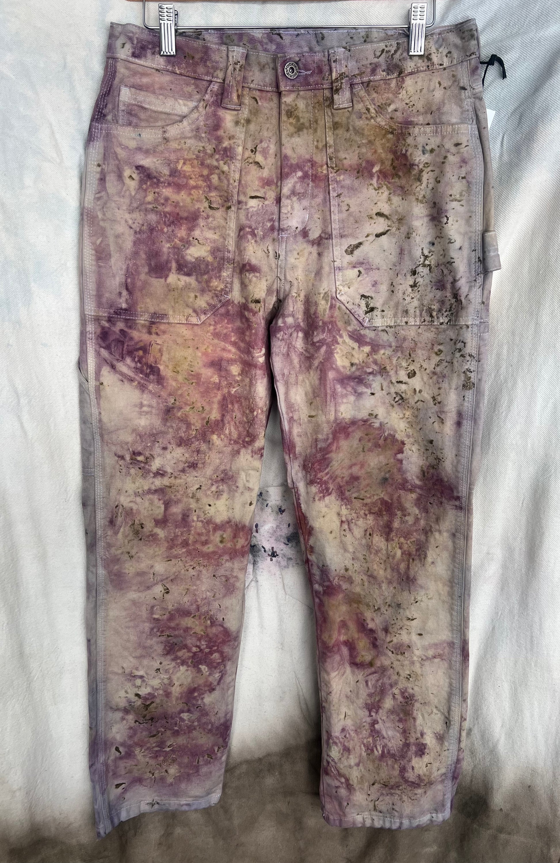 Dickies painters pants natural dyed with a floral pattern