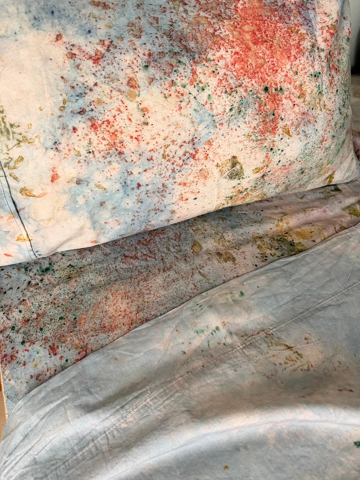 cloud pattern with indigo and sprinkled botanical flowers