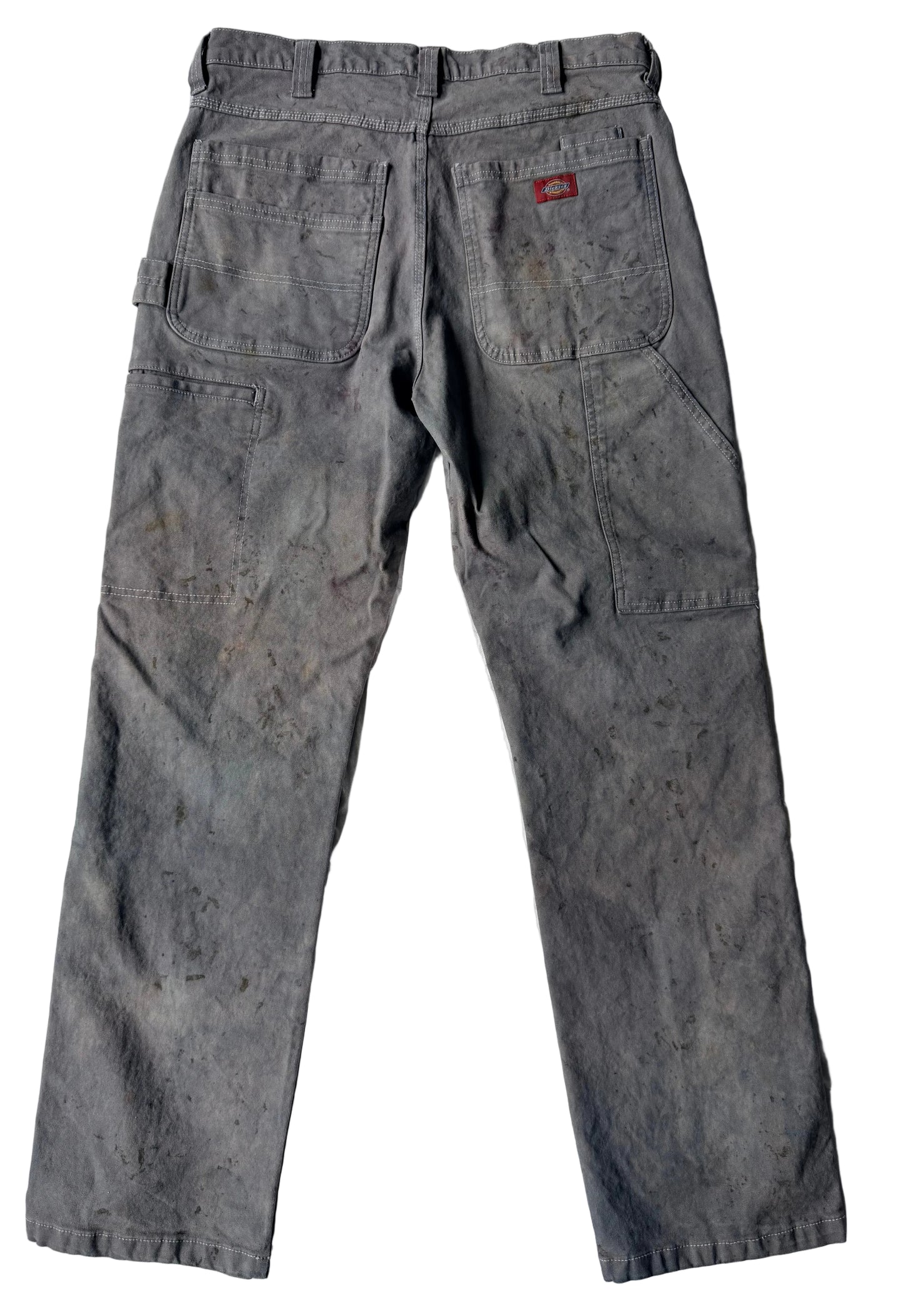 naturally dyed grey base with botanical sprinkle with flowers on a painter  pant