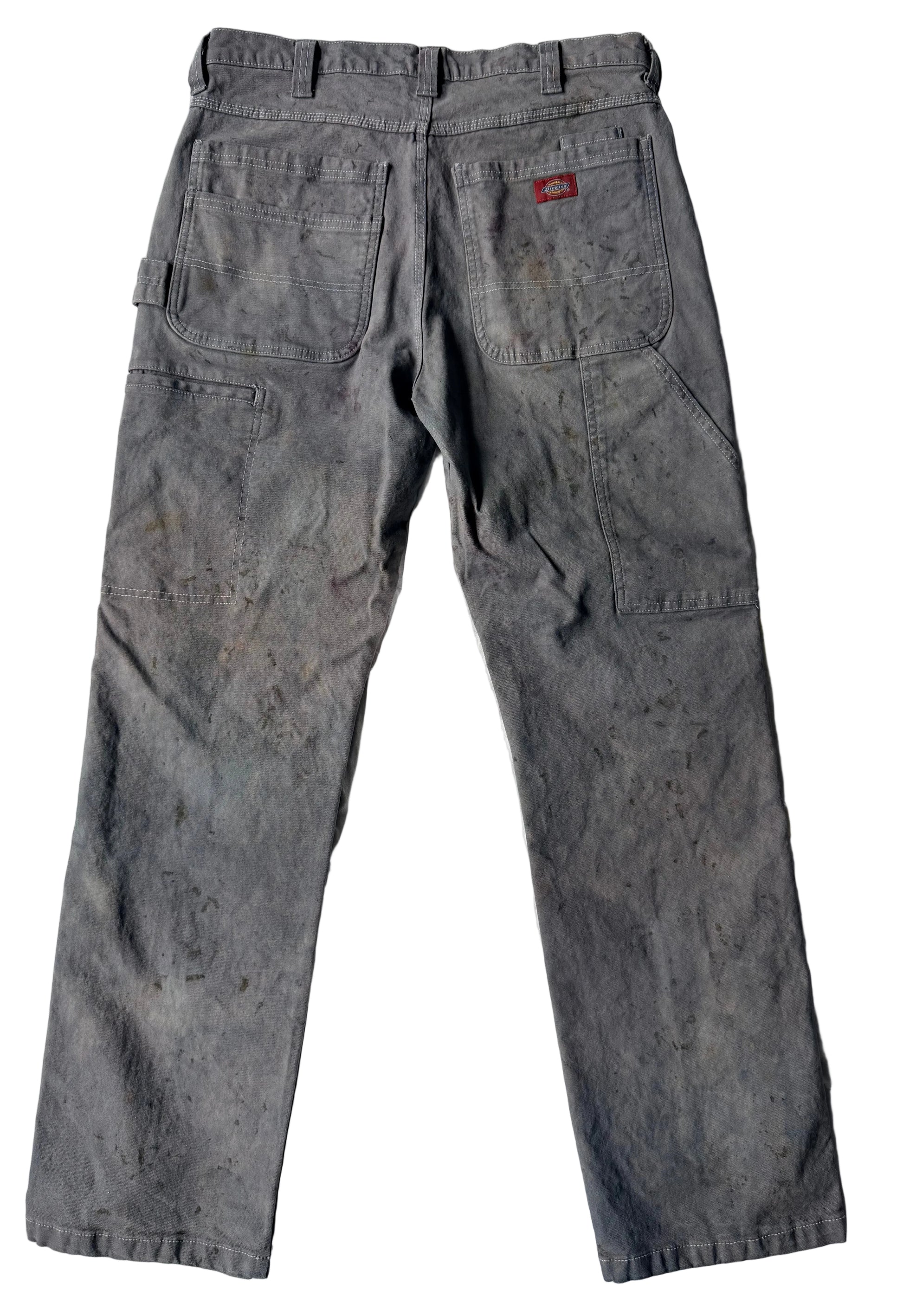 naturally dyed grey base with botanical sprinkle with flowers on a painter  pant