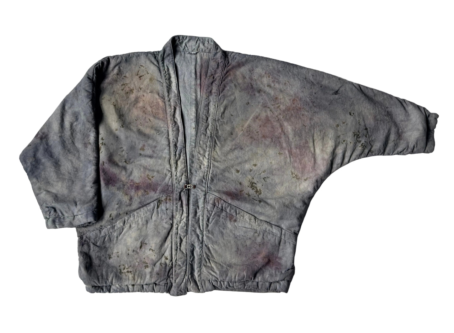 grey blanket coat dyed with flowers