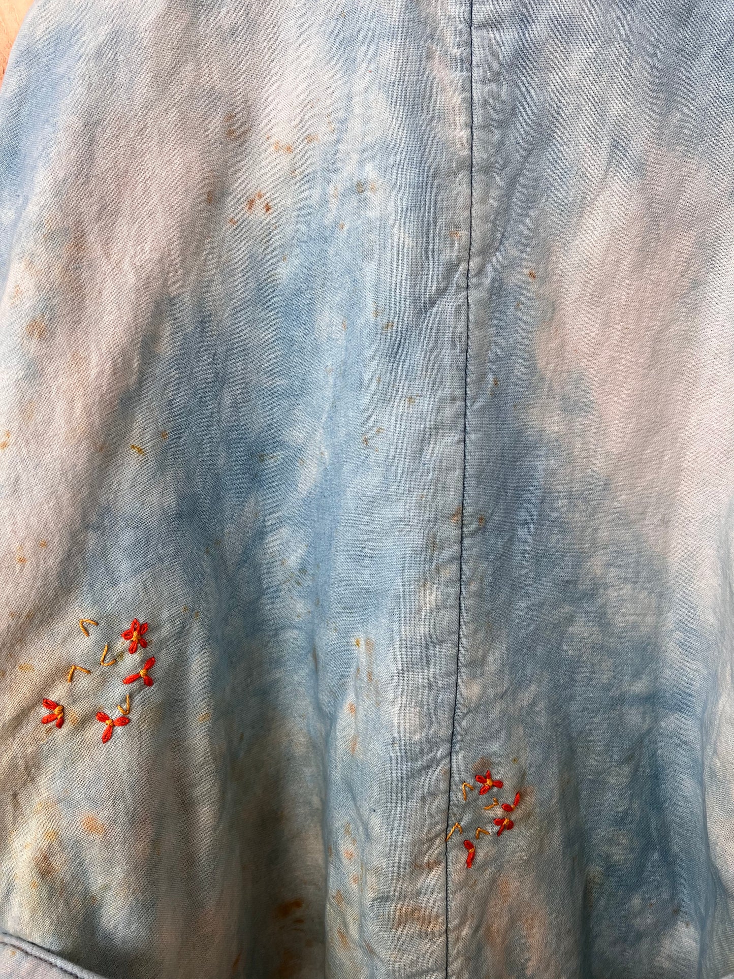 Bubble Wrap Linen Coat Indigo Blossom with embroidery