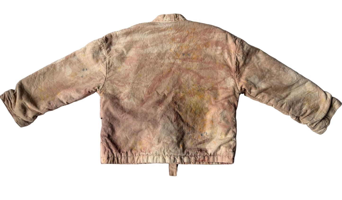 short wrap coat dyed with flowers backside