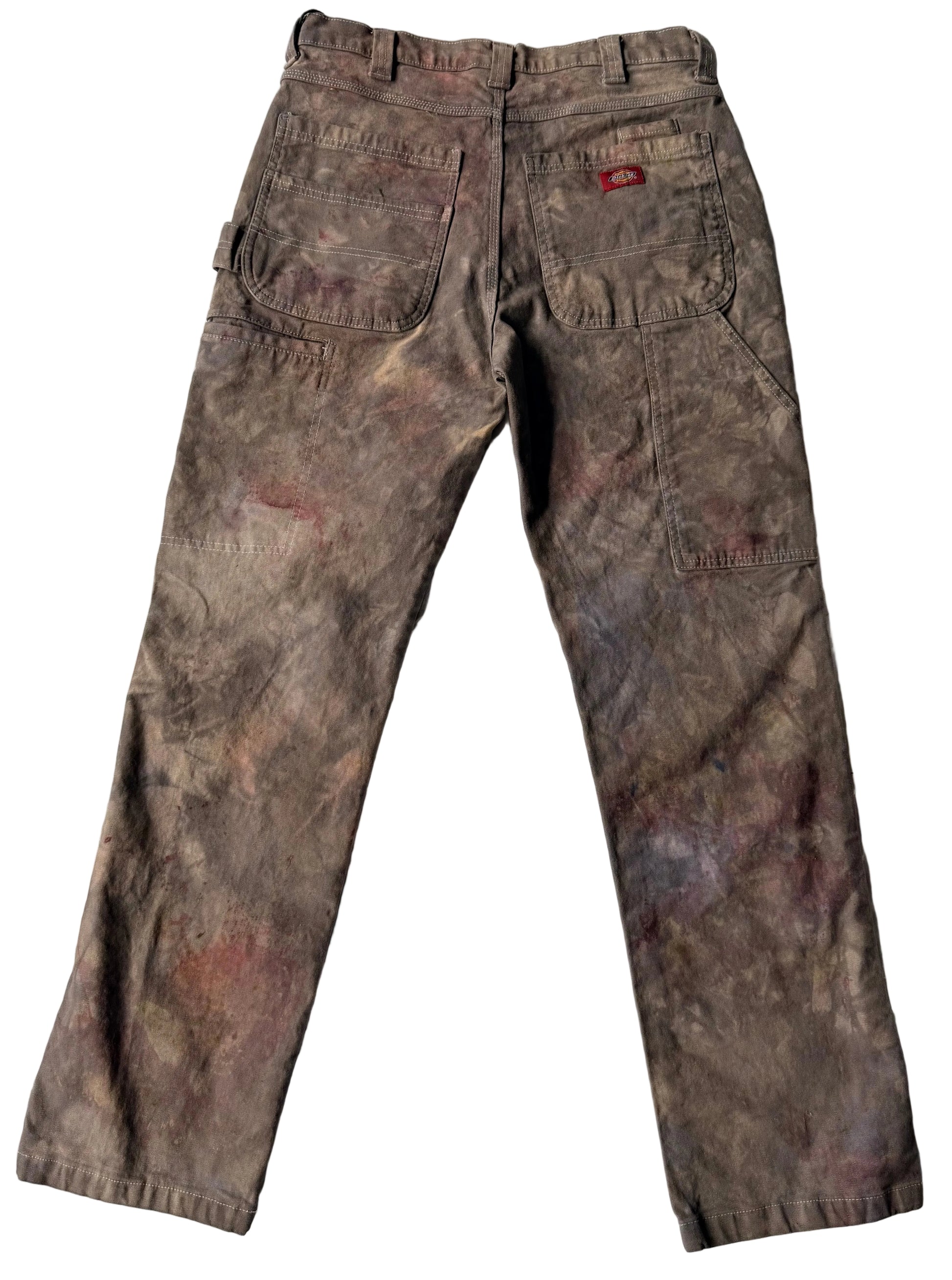 brown camoflauge with red splatters naturally dyed, inspired by a rose garden
