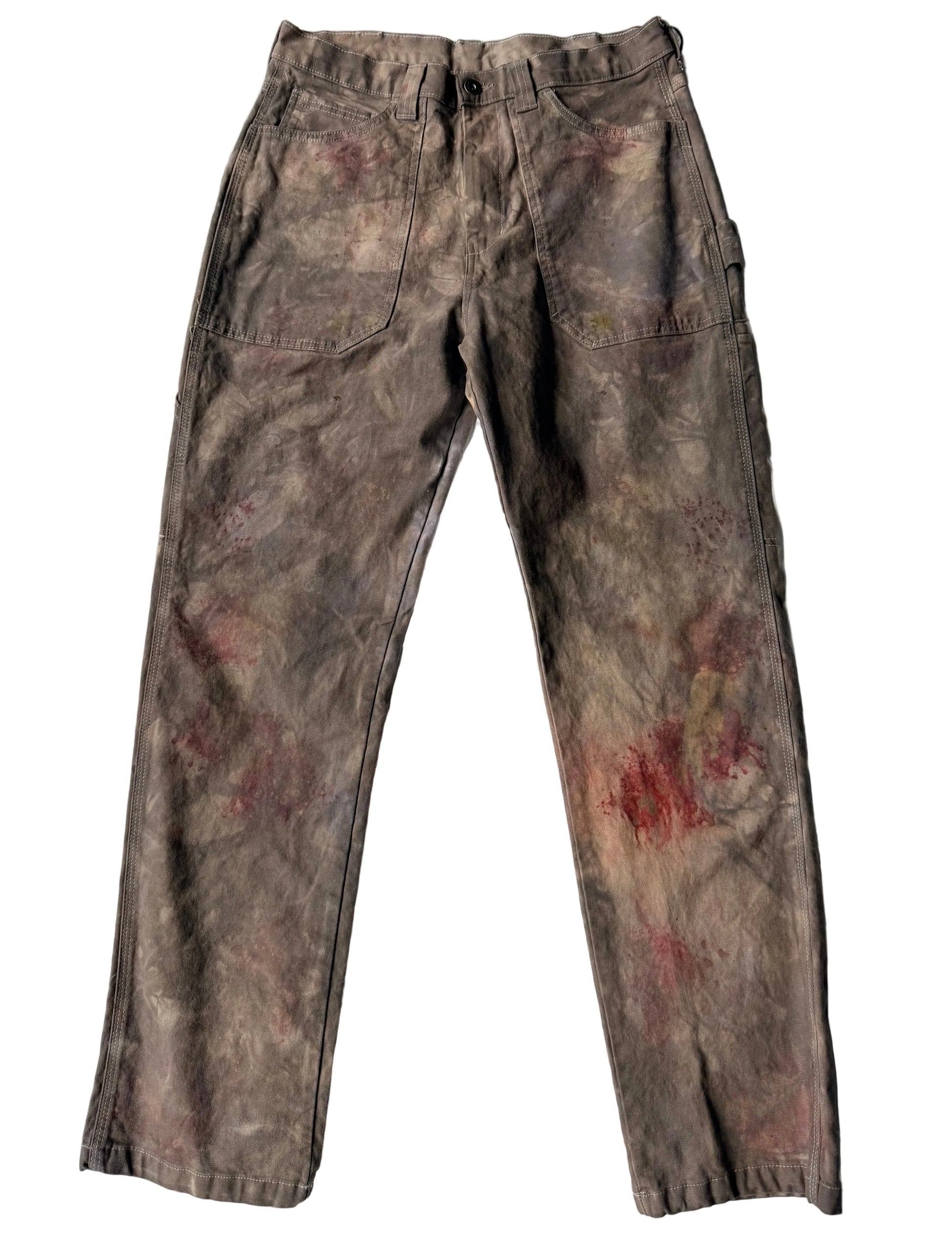 brown camo inspired painters pants naturally dyed frontside